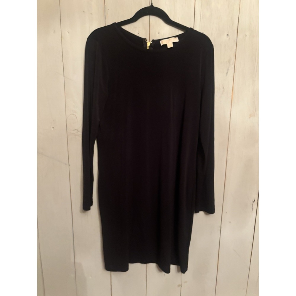 Michael Kors Women's Black Long Sleeve Dress/ Medium With Gold Zipped In Back